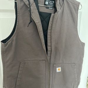 Carhartt Women's Washed Duck Hooded Insulated Vest Small Gray